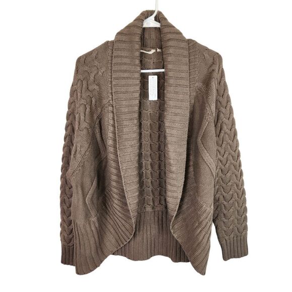 NWT SOFT SURROUNDINGS Cardigan Sinclair Taupe Heather Cable Knit Sweater XL - Picture 2 of 7